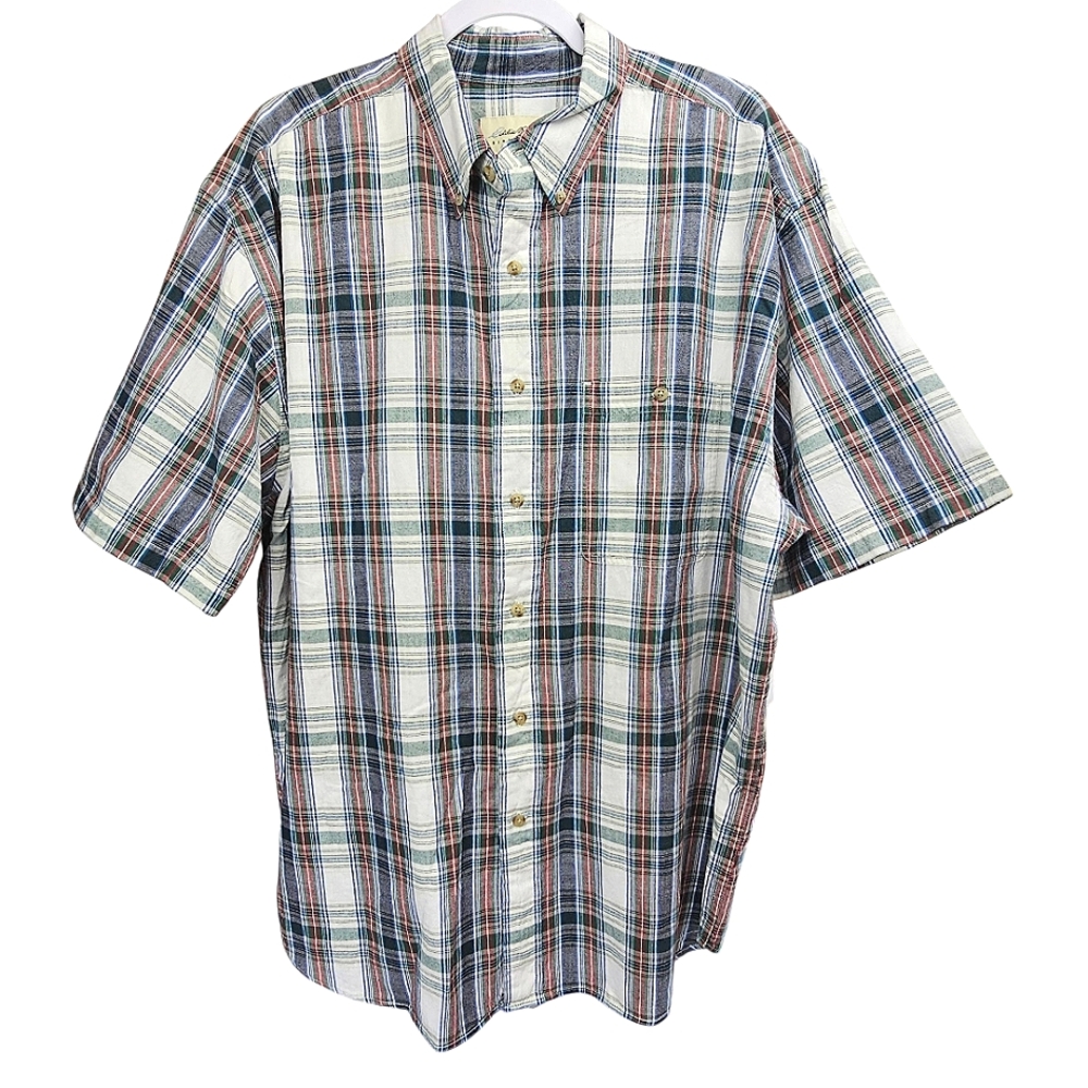 Eddie Bauer Men's Plaid Short Sleeve Button-Down Woven Cotton Shirt